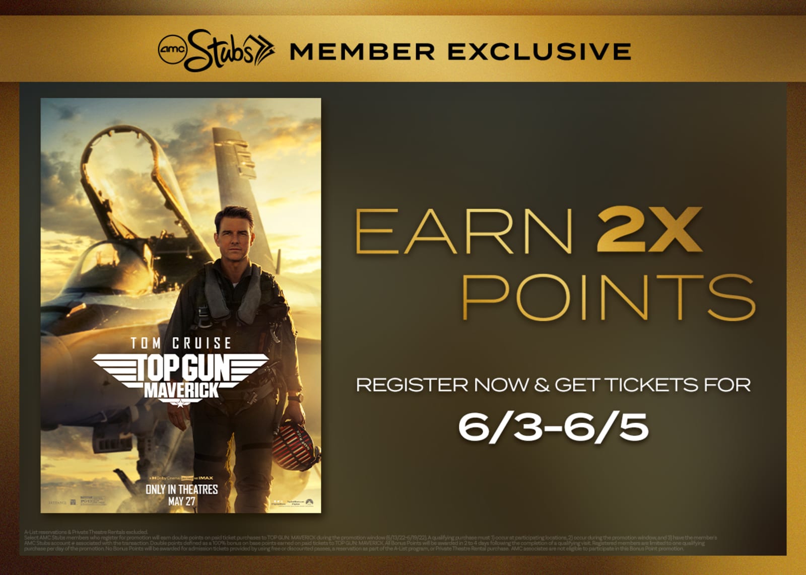 AMC Theatres Top Gun Maverick Double AMC Stubs Points for 6/3 6/5