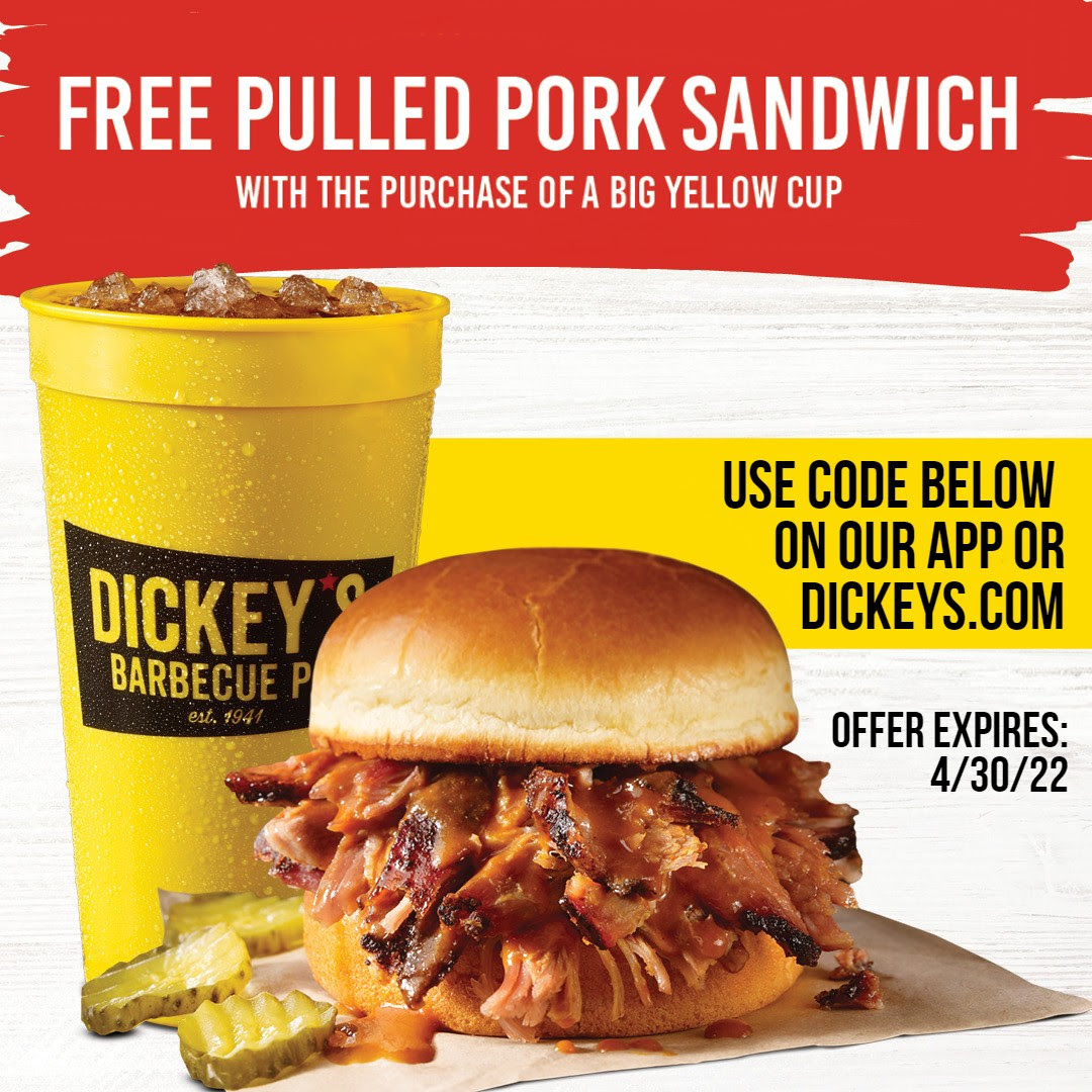 Dickey's Barbeque Pit Free Pulled Pork Sandwich w/ Purchase of Drink