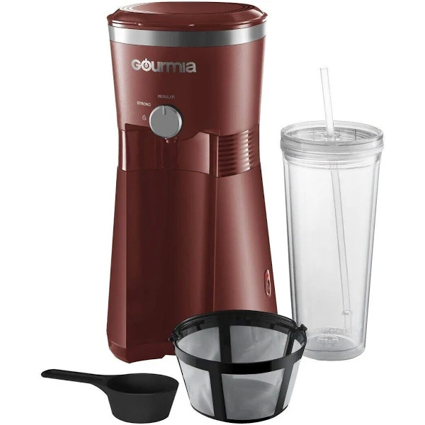 Gourmia Iced Coffee Maker w/ Reusable 25oz Tumbler Red 8.47, Black 9