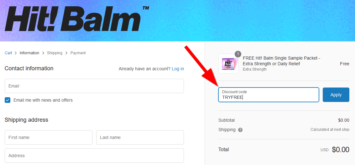 FREE Hit! Balm Single Sample Packet Extra Strength or Daily Relief