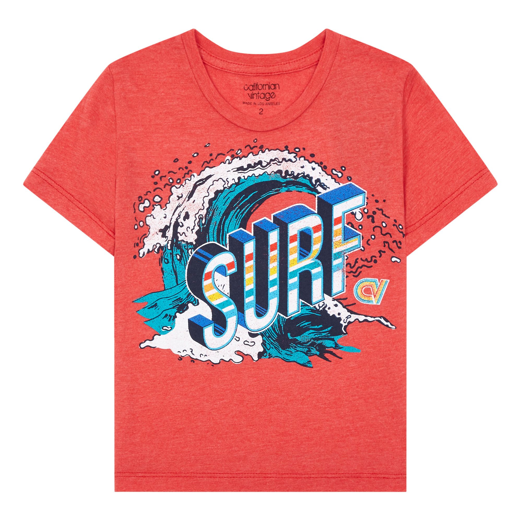 Surf Tshirt Red Californian Vintage Fashion Teen , Children
