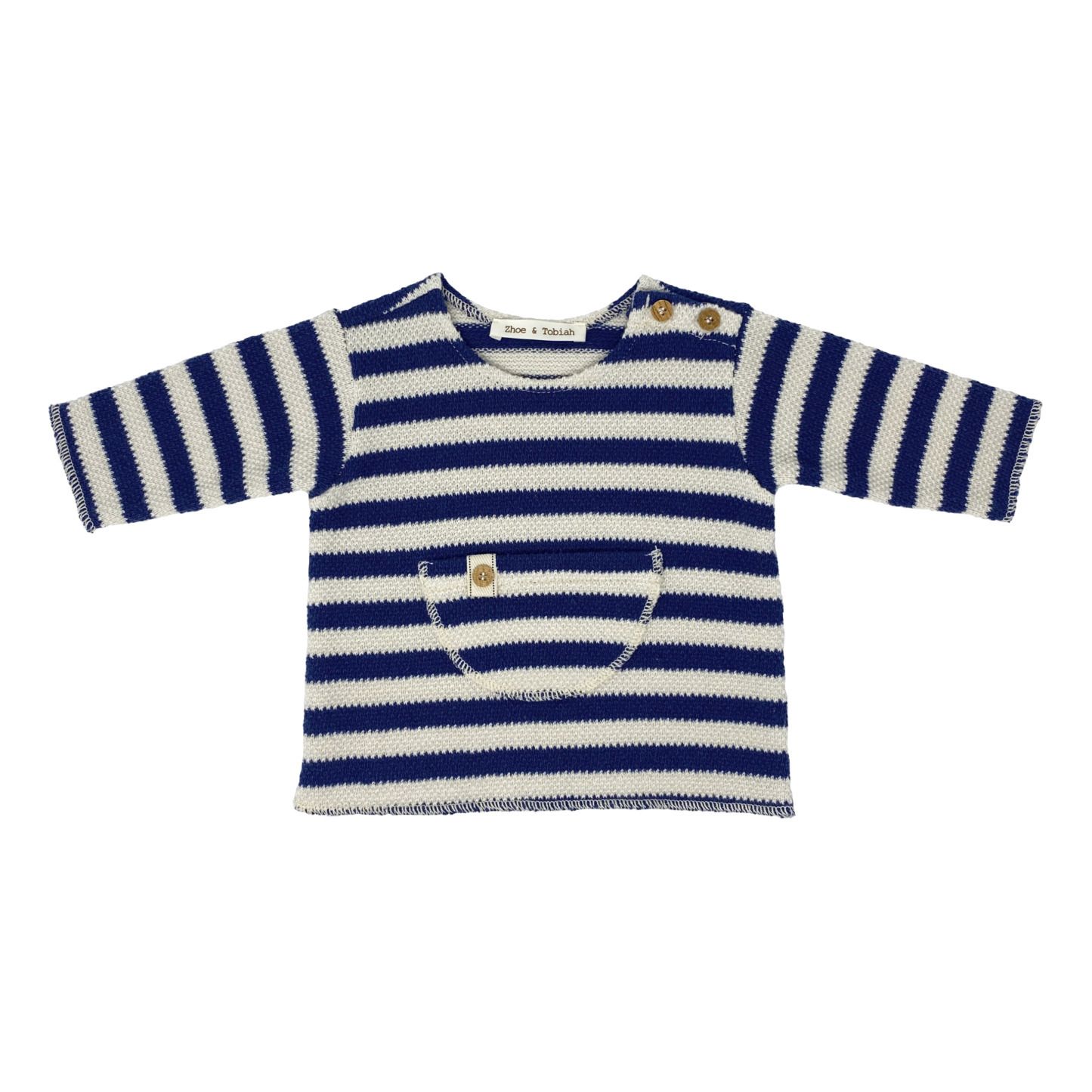 Striped Knit Pocket Jumper Navy blue Zhoe & Tobiah Fashion Baby Smallable