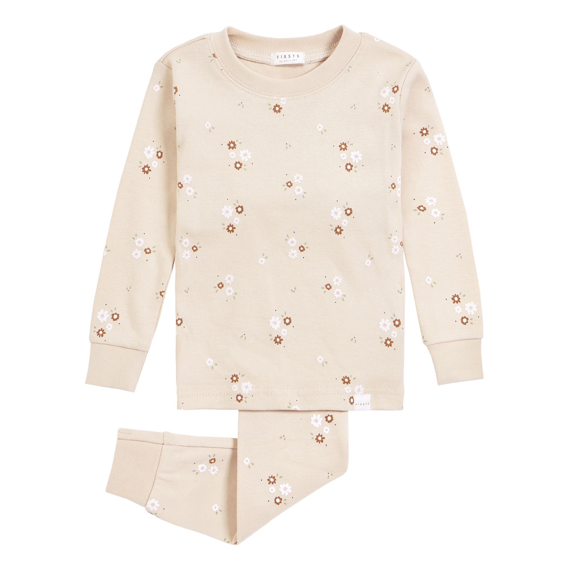 Petit Lem Floral Pyjama Top and Bottom Set Beige Smallable