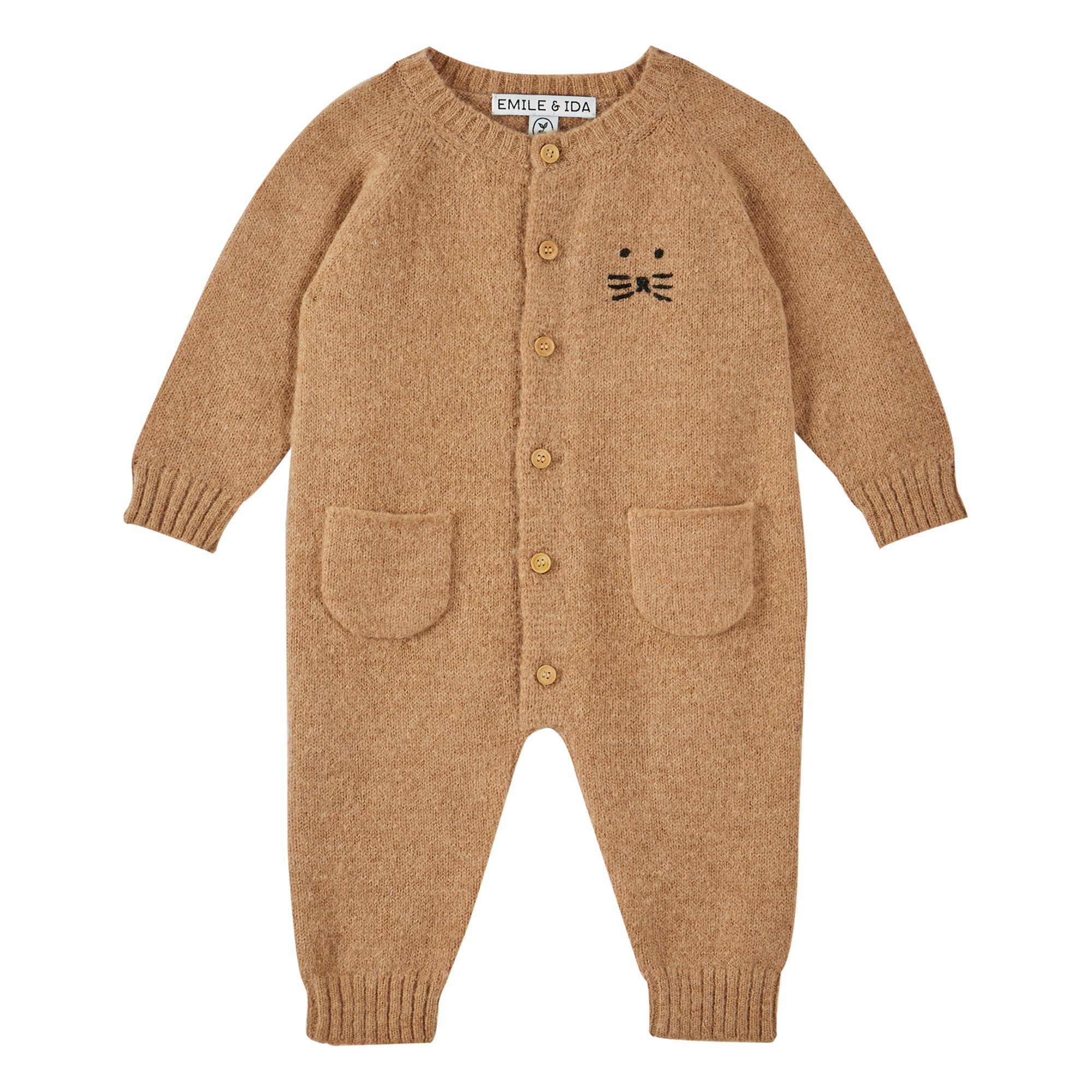 Knit Baby Alpaca and Merino Wool Jumpsuit Camel Emile et Ida Fashion Baby