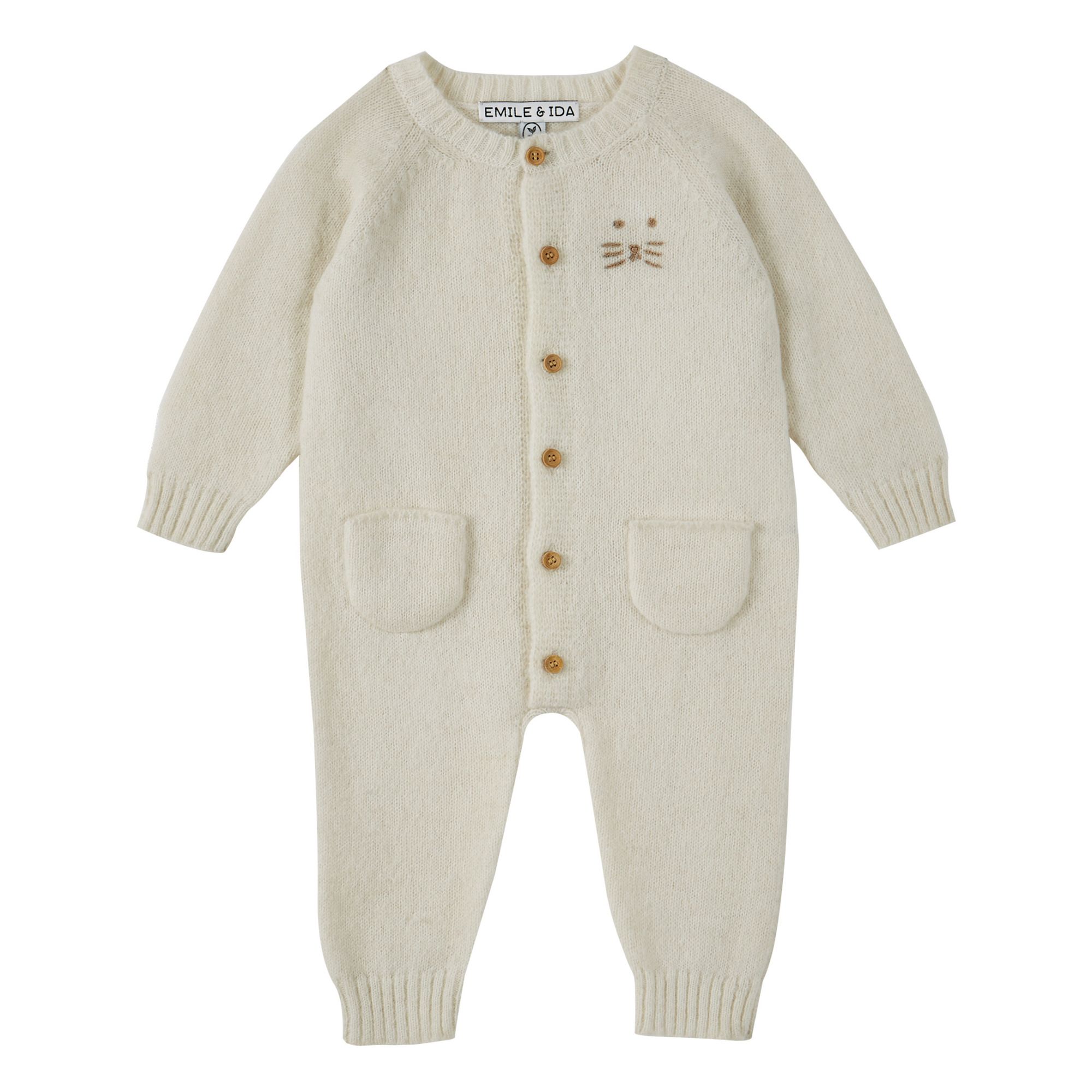 Emile et Ida Knit Baby Alpaca and Merino Wool Jumpsuit Ecru Smallable