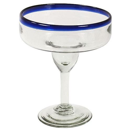 Mexican Bubble Glass Margarita With Cobalt Blue Rim