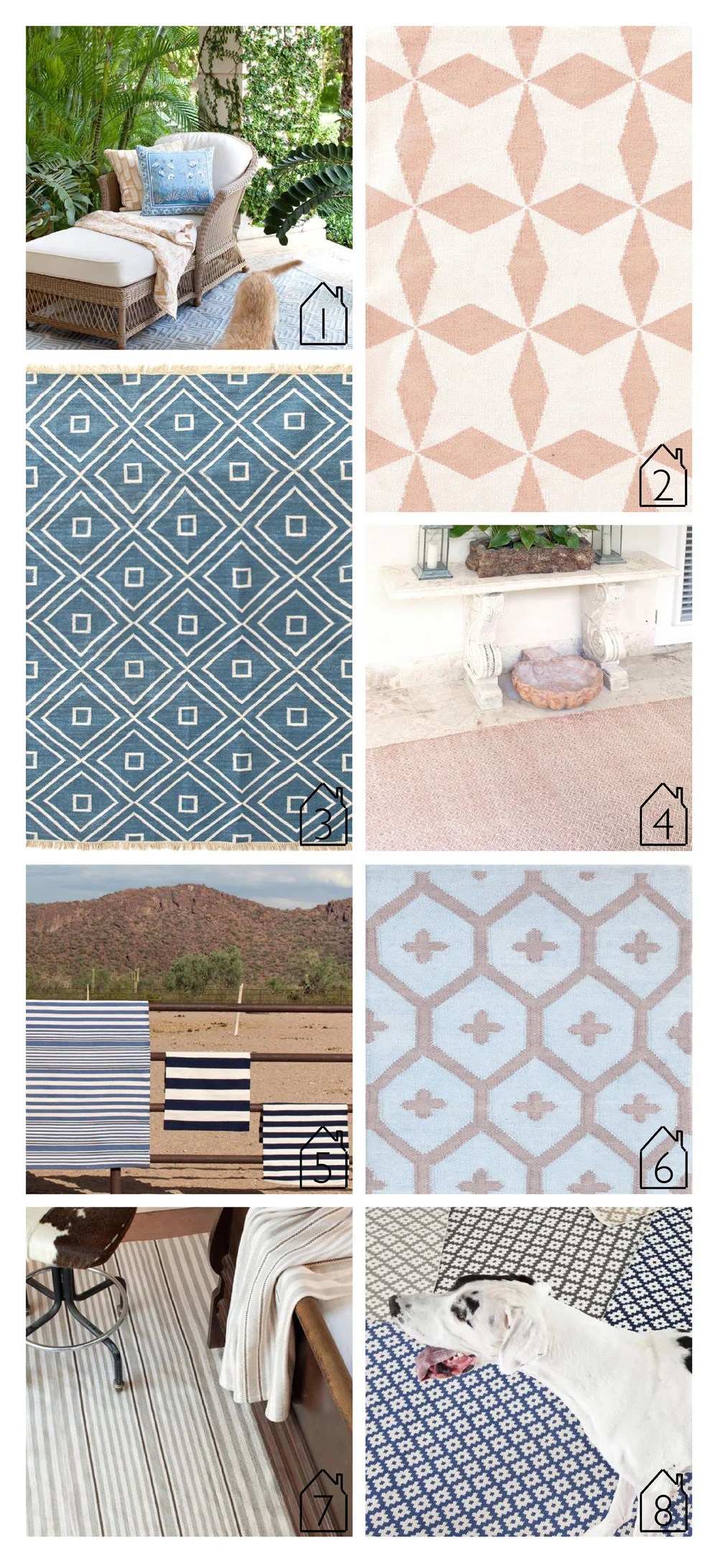 1. Cleo Blue 2. Lucy Pink 3. Mali Indigo 4. Annabelle Copper 5. Trimaran Stripe 6. Elizabeth