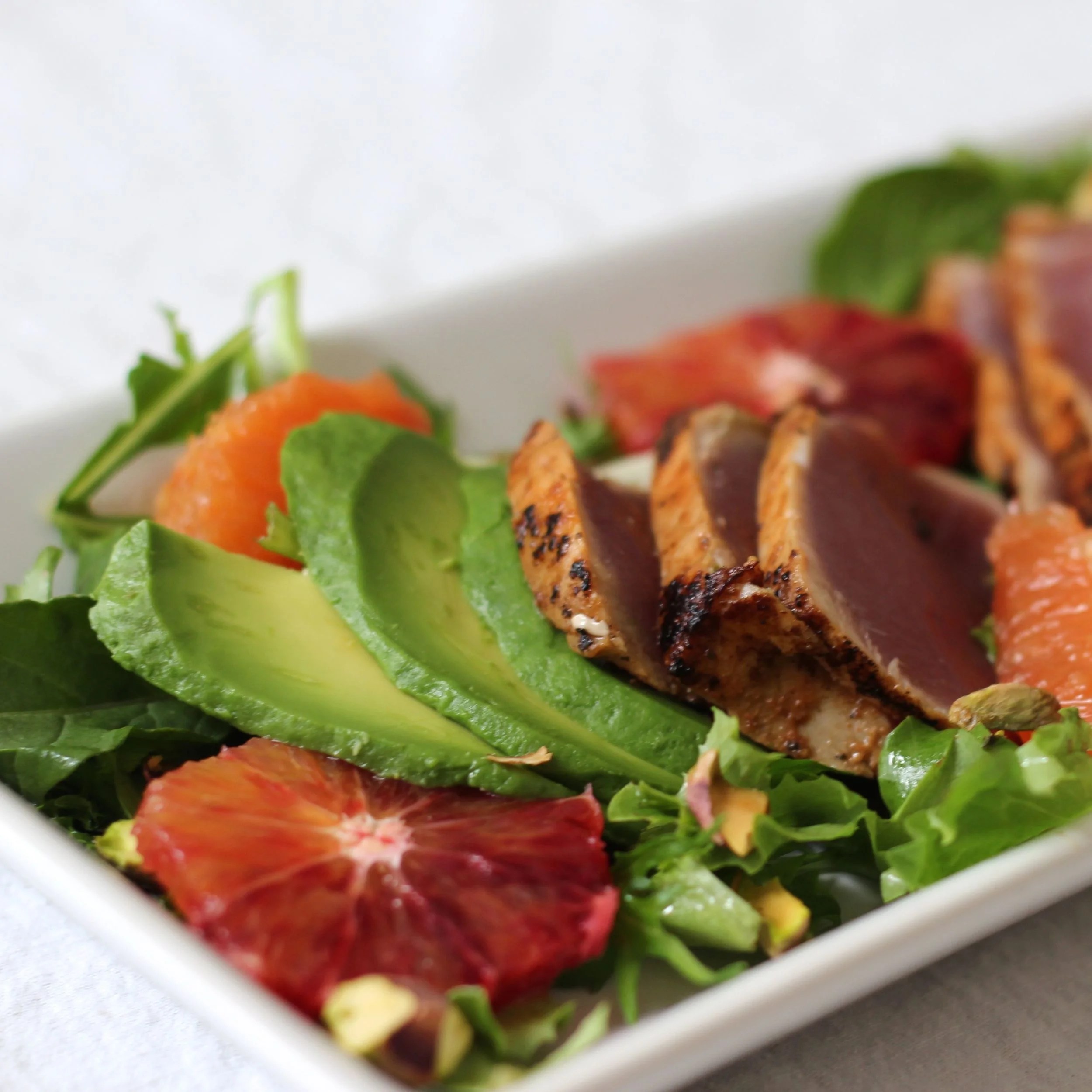 Sriracha Seared Tuna and Avocado Salad with Orange and