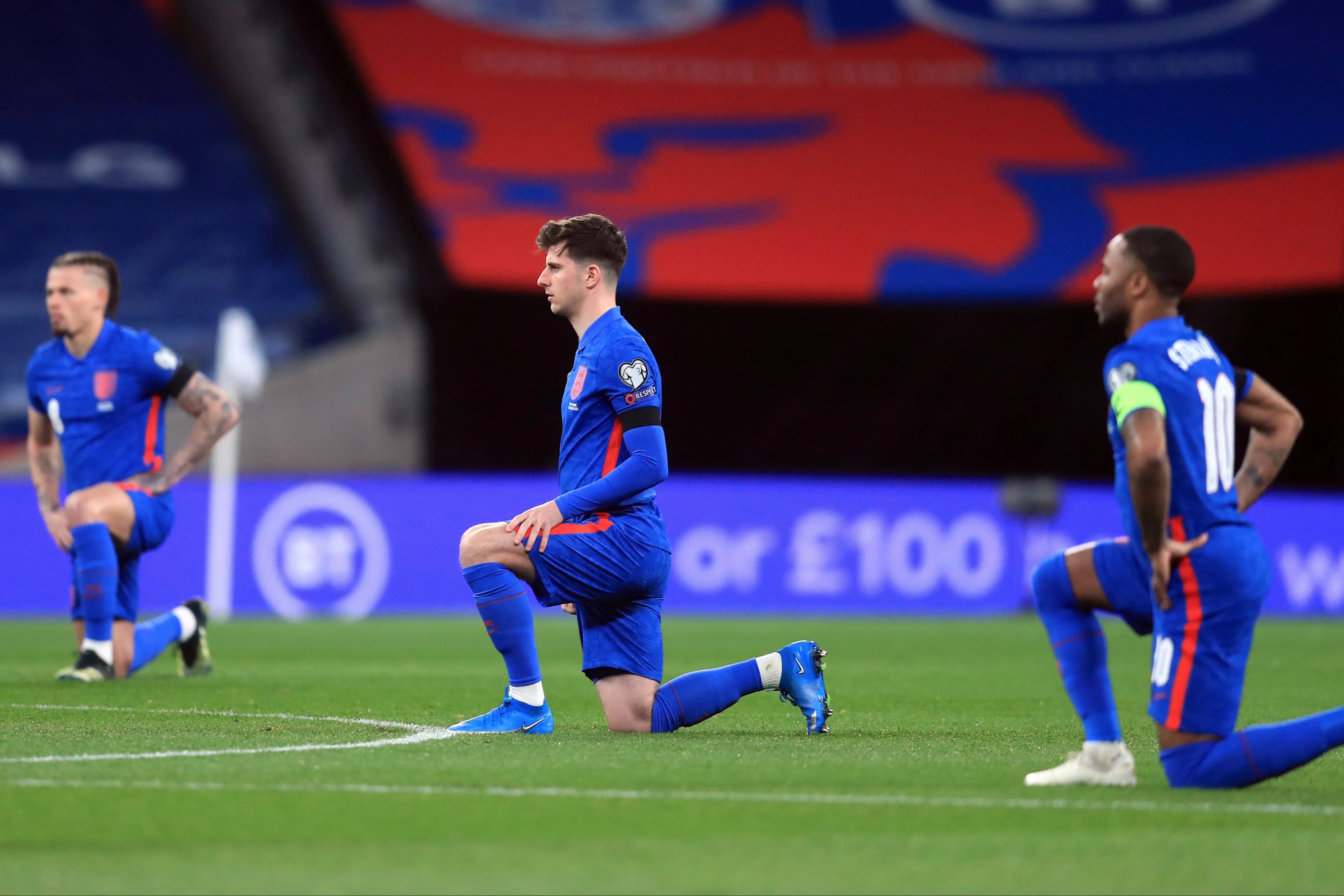 England players take a knee ahead of World Cup qualifier against San