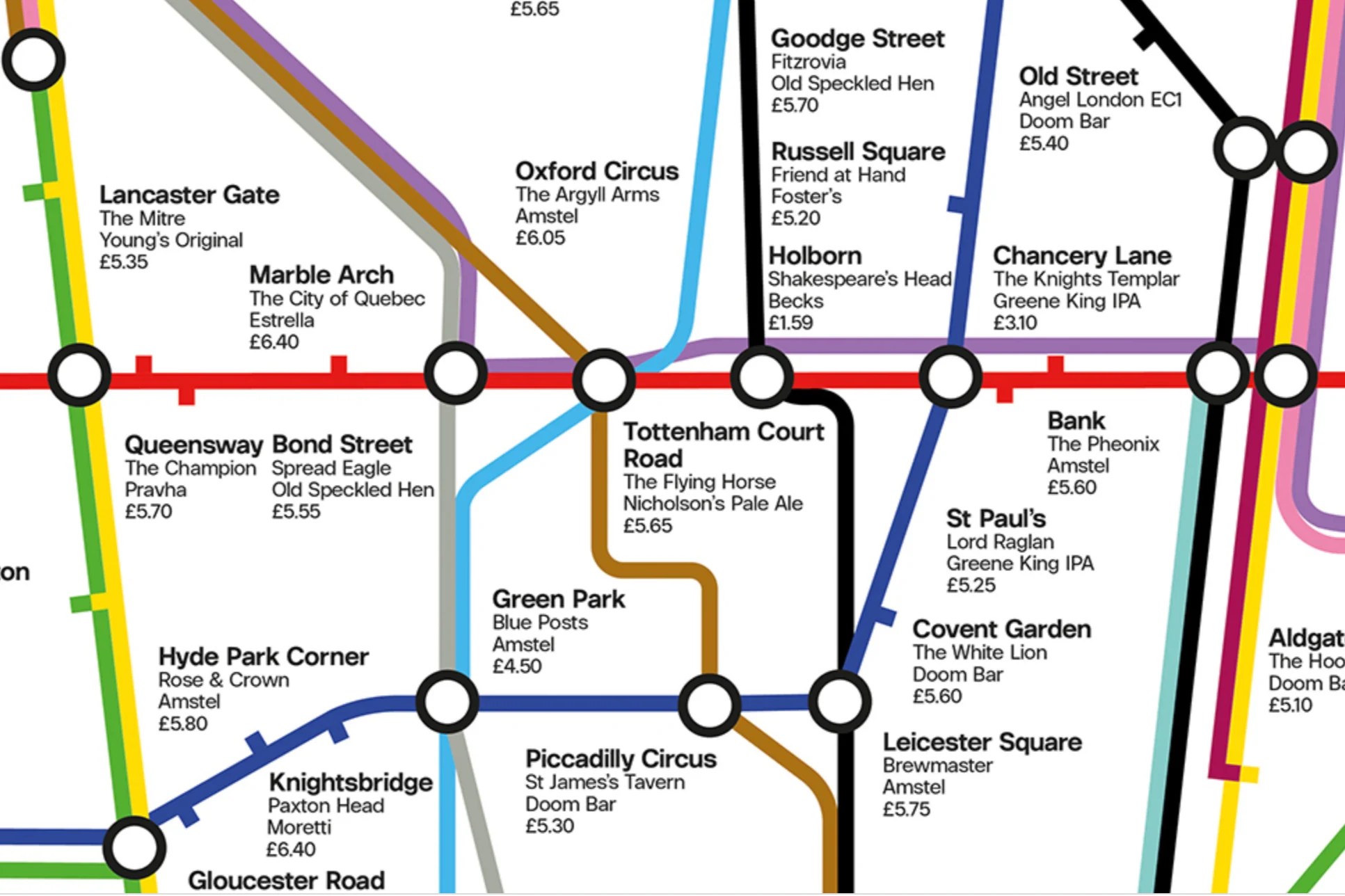 Redesigned London Underground map shows the cheapest pints of beer near