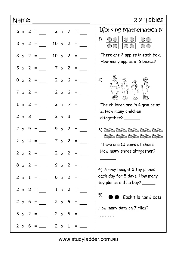 2x tables (problem solving) Studyladder Interactive