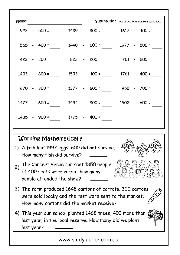 Subtracting multiples of 100 Studyladder Interactive