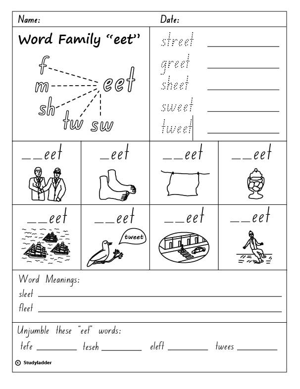 Word Family "eet" - Studyladder Interactive Learning Games