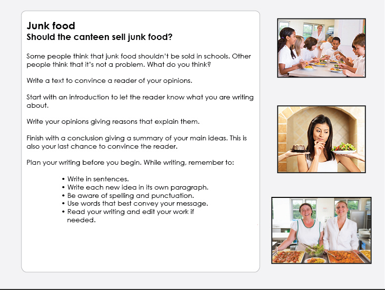 Persuasive text Should the canteen sell junk food?