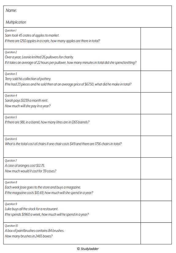 Multiplication (problem solving) - Studyladder Interactive Learning Games