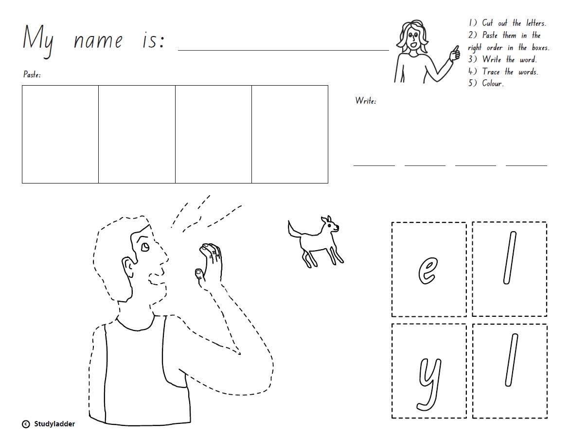 Cut, Paste and Write The word 'yell' Studyladder Interactive