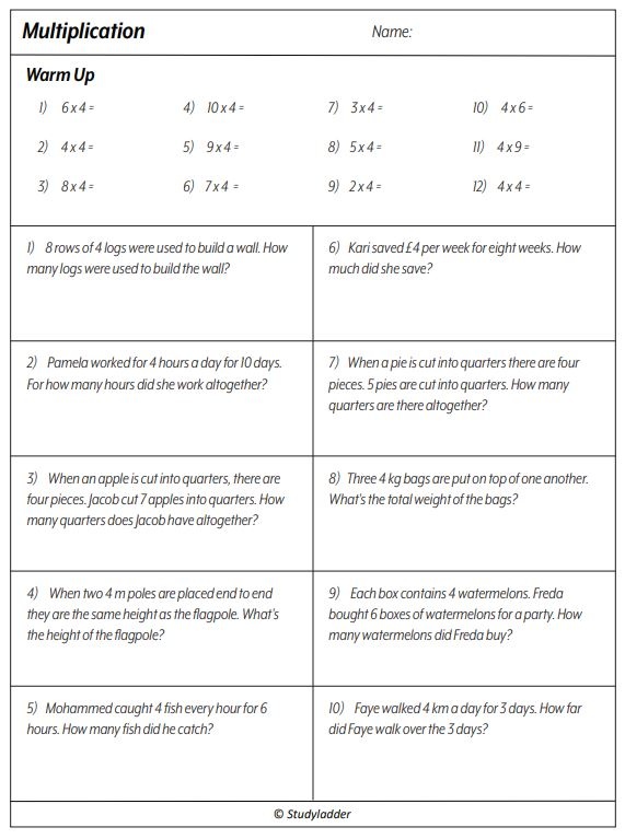 4x tables (problem solving) Studyladder Interactive Learning Games