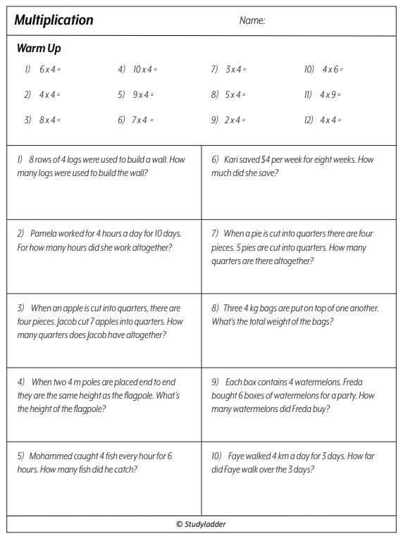 4x tables (problem solving) Studyladder Interactive Learning Games
