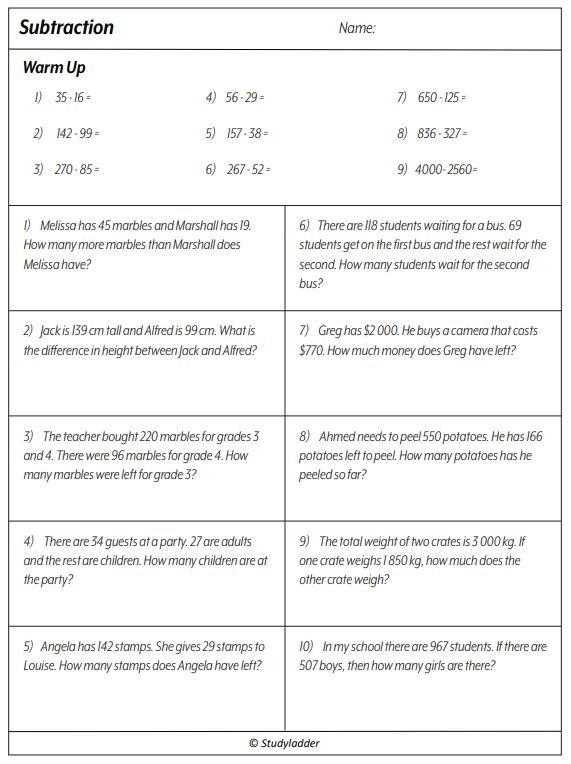 Subtraction 4 (problem solving) Studyladder Interactive