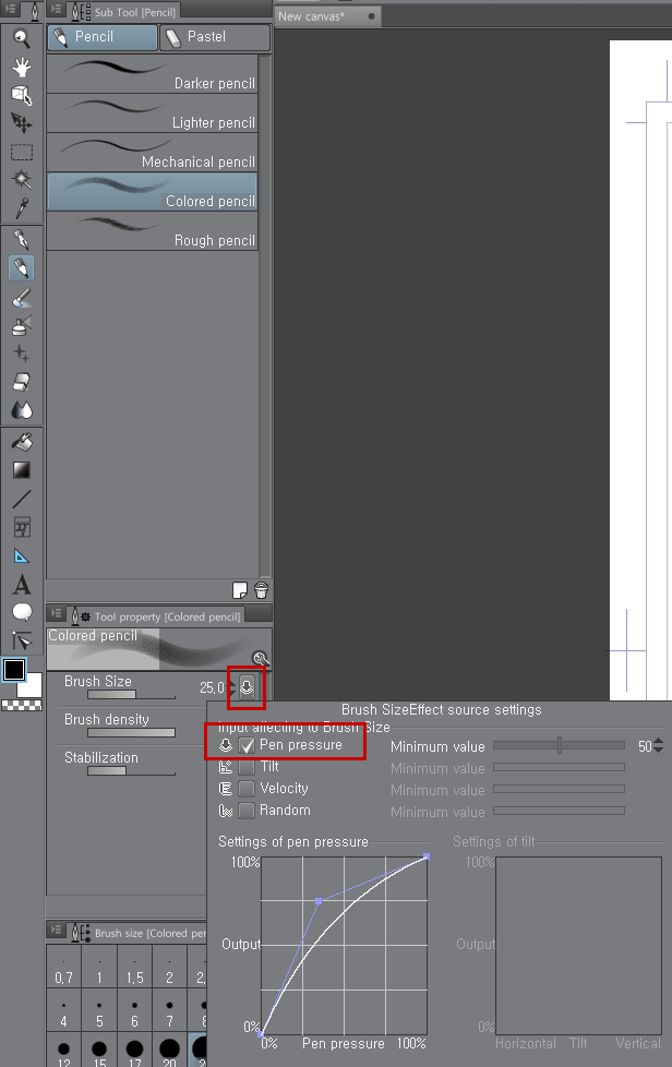 SUNNYSIDESOFT Pressure sensitivity setting for Clip Studio Paint