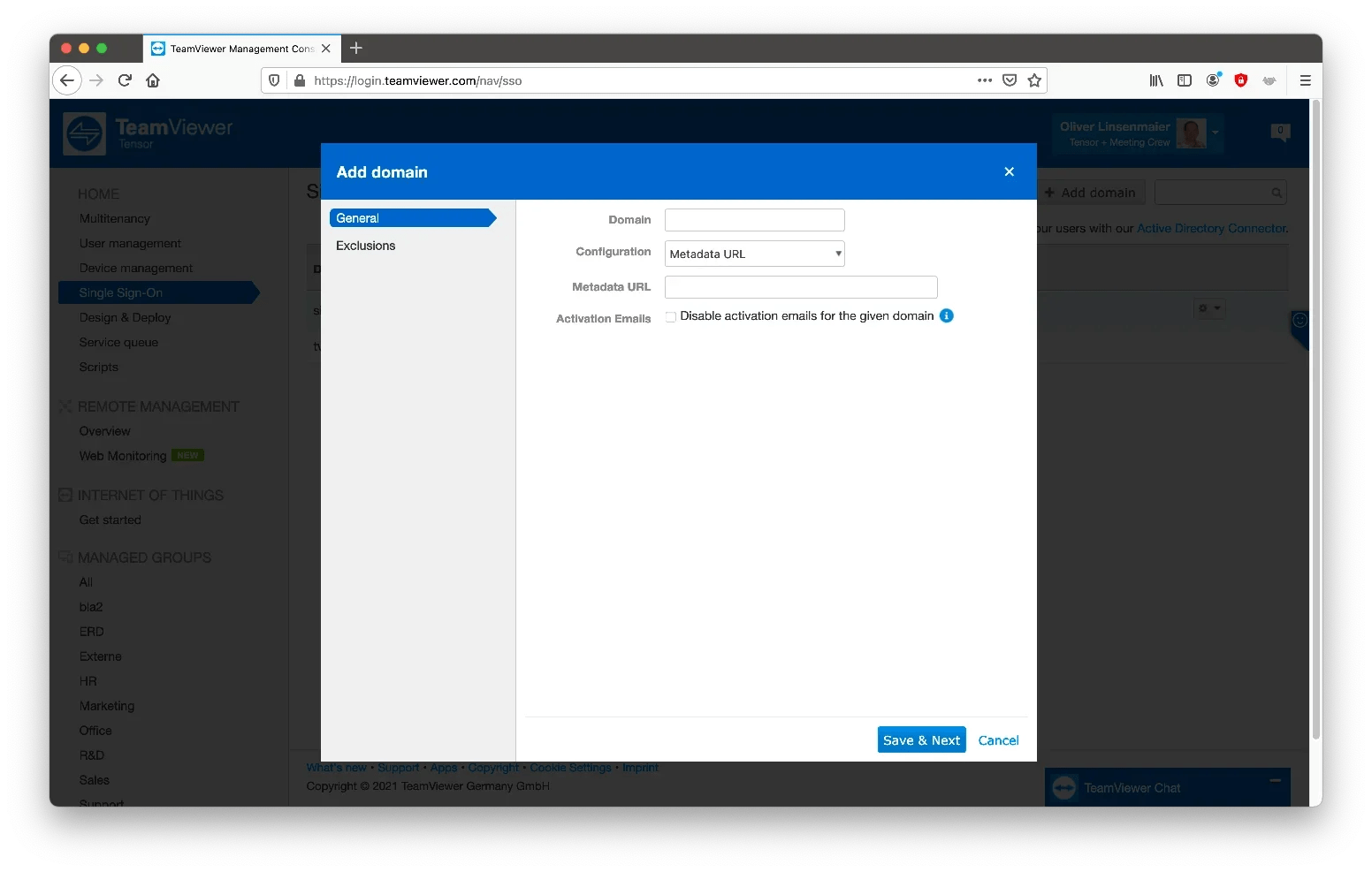 Single SignOn (SSO) TeamViewer Tensor