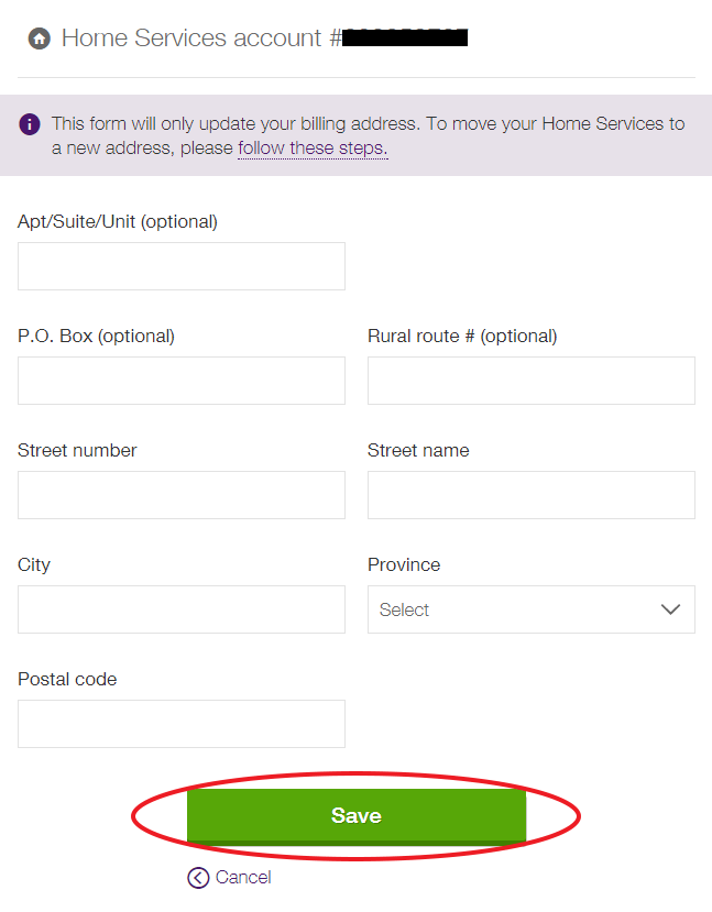 Change your Home Services billing address in My Account Support