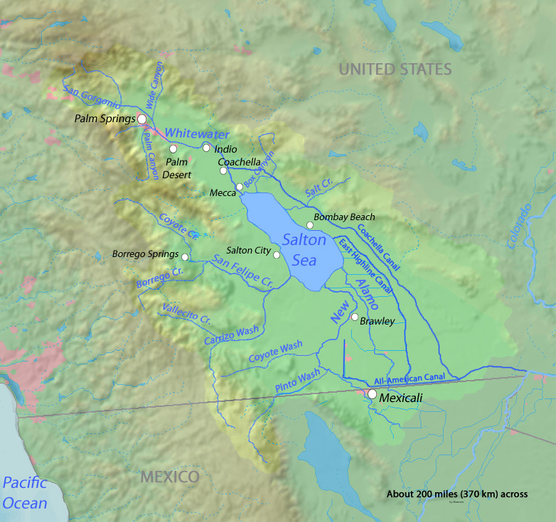 Map of the Salton Sea drainage area showing rivers draining into the
