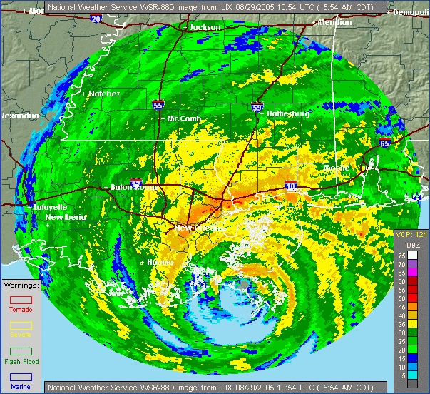 Radar image of Hurricane Katrina as the eye passed over Plaquemines