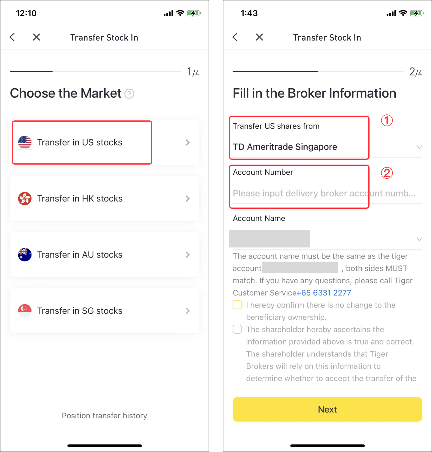 How to transfer position from TD Ameritrade Singapore？ Help Tiger