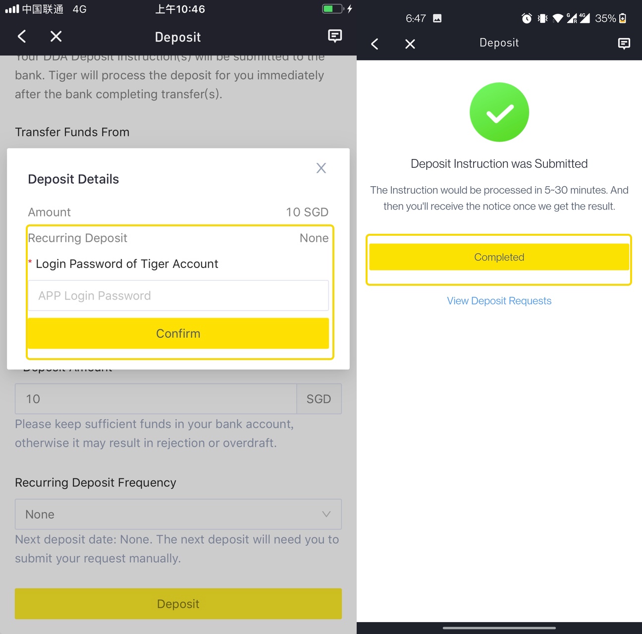 DDA Recurring Deposit Help Tiger Brokers Singapore