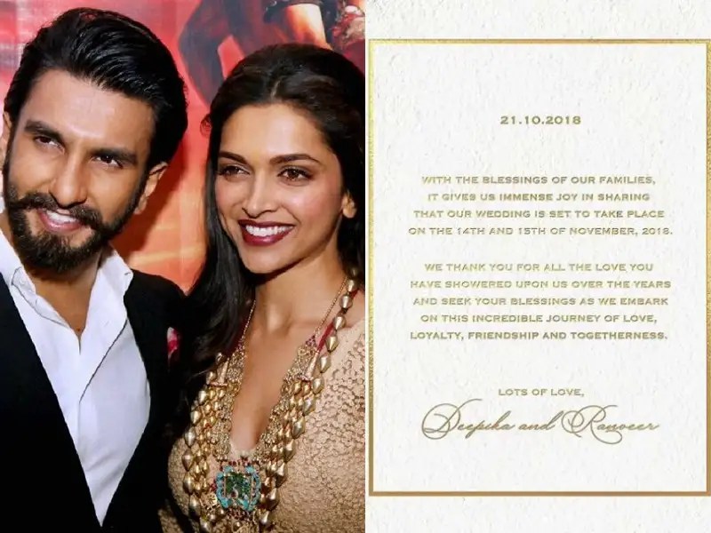 It’s official Ranveer Singh and Deepika Padukone reveal the date of