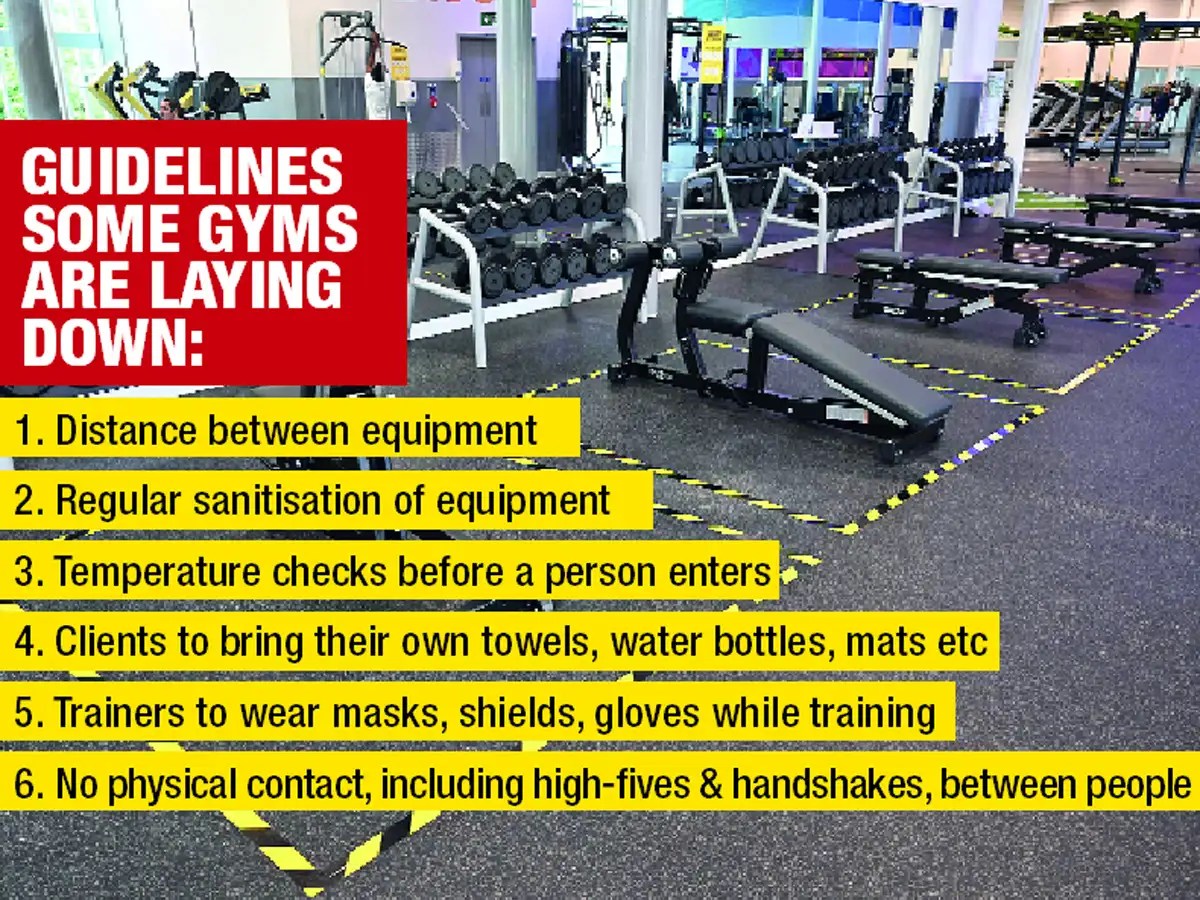Distance between equipment, trainers in masks, no physical contact
