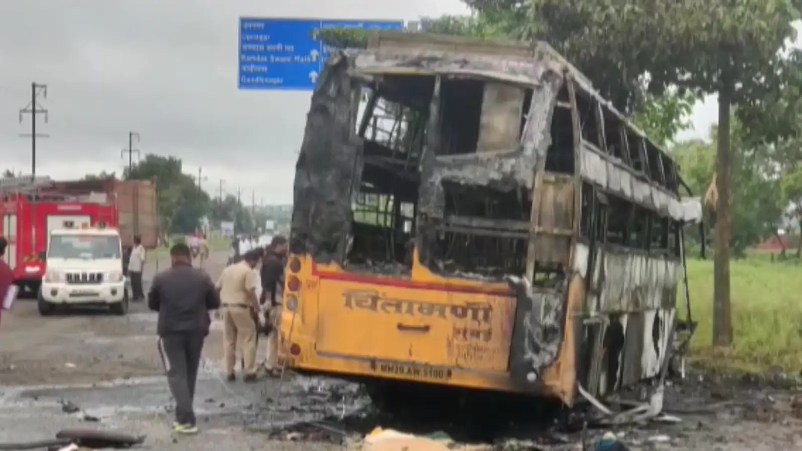 Maharashtra Bus catches fire after accident in Nashik, 11 dead