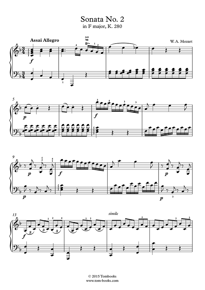 Free sheet music Mozart, Wolfgang Amadeus K.280/189e Piano Sonata