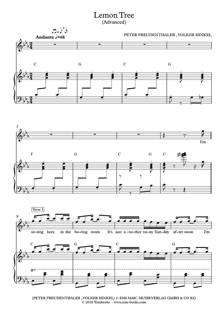 Lemon Tree (Upper Advanced Level) (Fools Garden) Piano Sheet Music