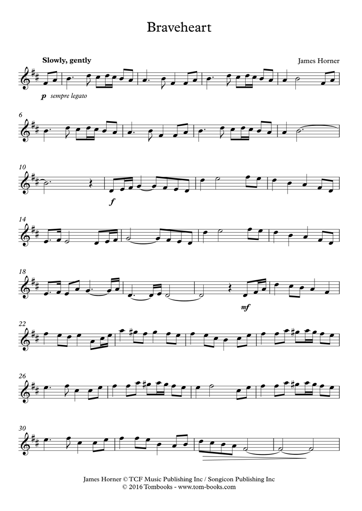 Braveheart (Horner (James)) Partition Trompette