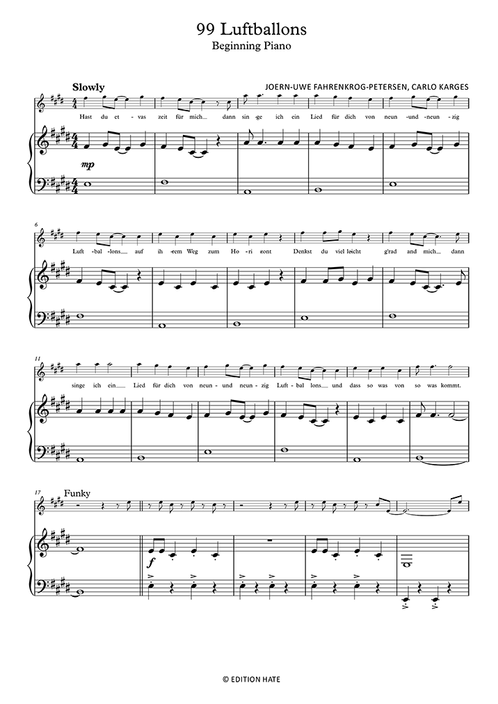 99 Luftballons Keyboard Noten Für Anfänger Moderne Lieder Nena 99