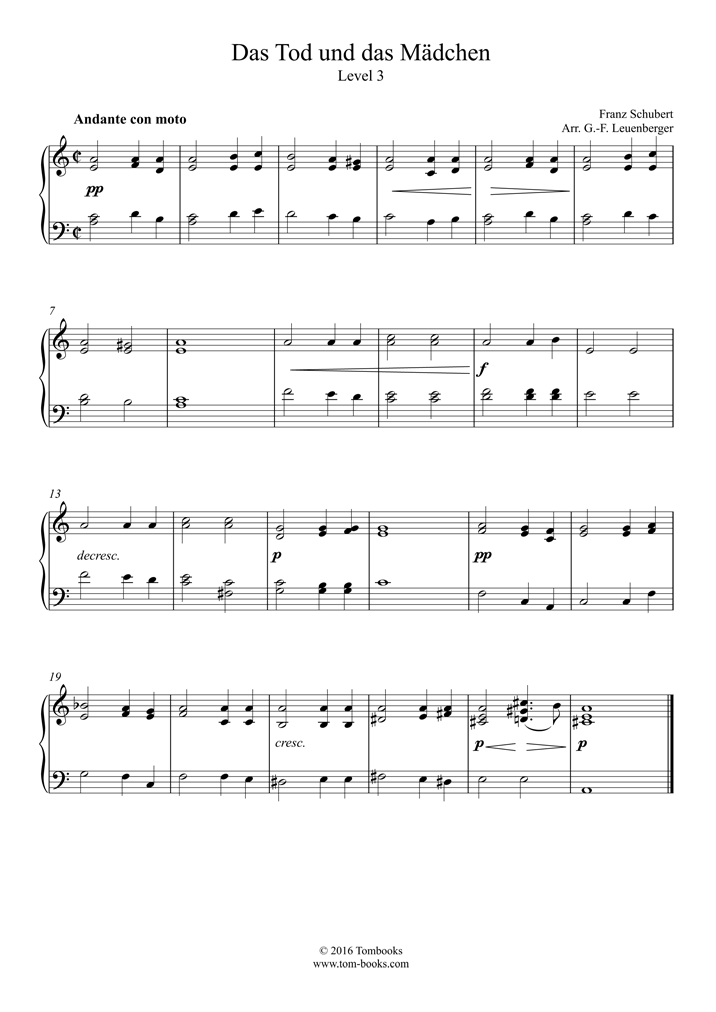 Piano Sheet Music Death and the Maiden (Der Tod und das Mädchen) D. 531