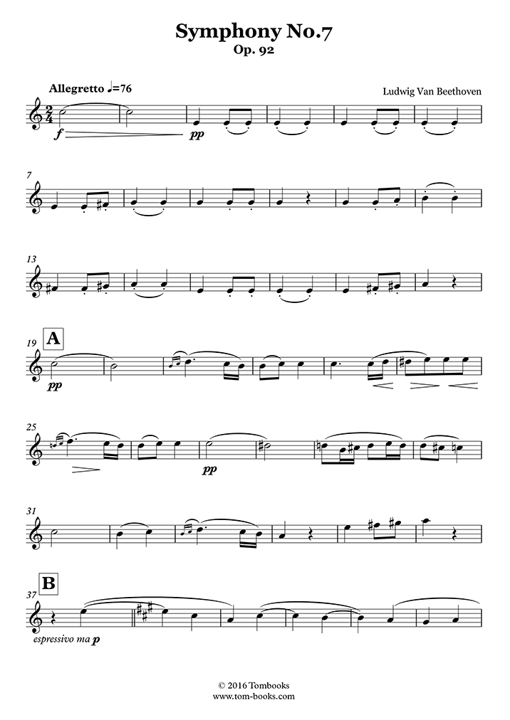 Sheet Music Symphony No. 7 in A major, Opus 92 II