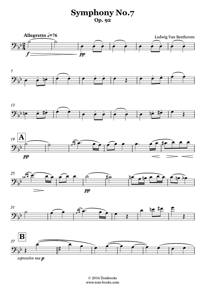 Beethoven Symphony No. 7, Movement Ii - Trumpet In Bb 2 (Transposed Part), Op. 92 By Ludwig Van Beethoven (1770-1827) - Digital Sheet Music For Individual Part - Download & Print S0.237423 | Sheet Music Plus Symphony No. 7 In A Major, Opus 92 - Ii. Allegretto (Beethoven) - Trombone Sheet Music
