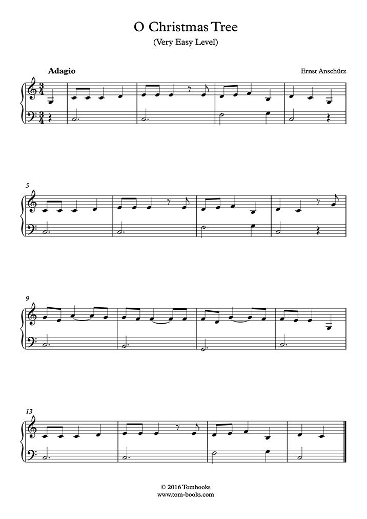 Partition Piano Mon beau sapin (niveau très facile, piano solo) (Anschutz)