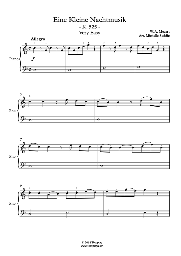 Une Petite Musique de Nuit, K. 525 I. Allegro (niveau très facile