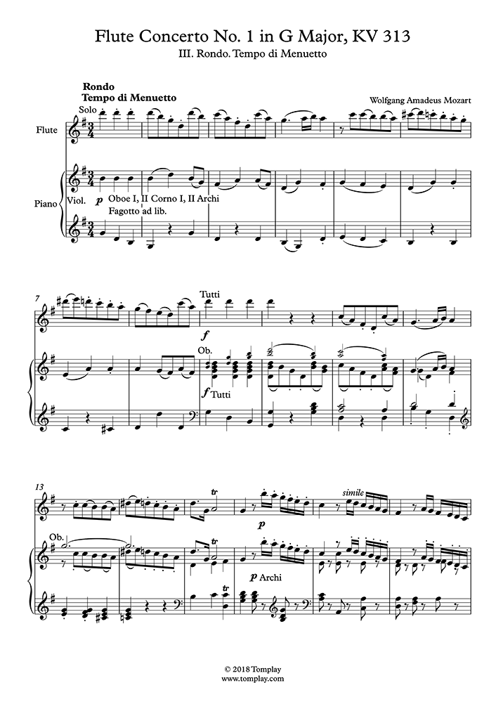 Flute Sheet Music Flute Concerto No. 1 in G major, K.313 III. Rondo
