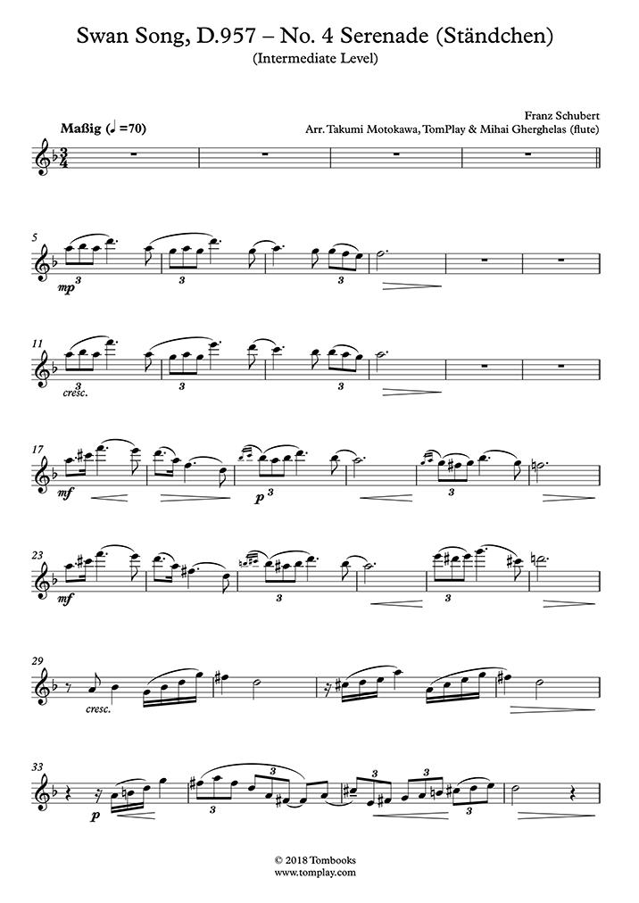 Partitions gratuites Schubert, Franz Peter Sérénade (Flûte seule)