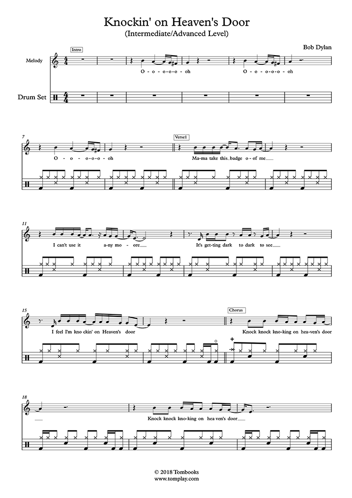 Drums Sheet Music Knockin' on Heaven's Door (Intermediate
