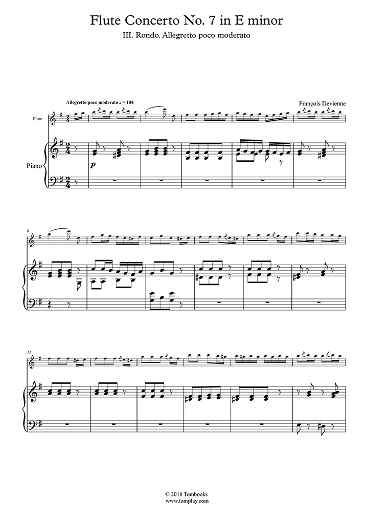 Piano Sheet Music Flute Concerto No. 7 in E minor III. Rondo