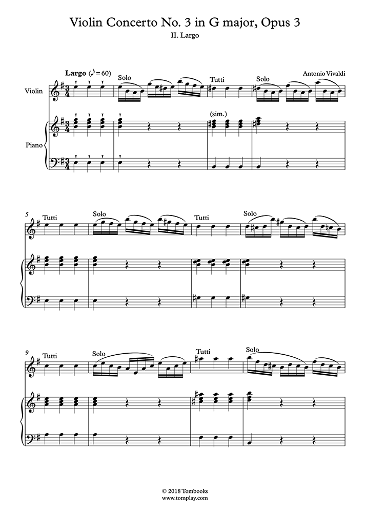 Violin Concerto No. 3 in G major, Opus 3, RV 310 II. Largo (Vivaldi