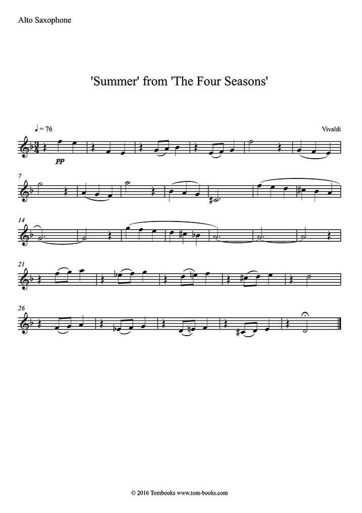 Les Quatre Saisons 'L'Été' I. Allegro non molto (Saxophone alto) (Vivaldi) Partition Saxophone