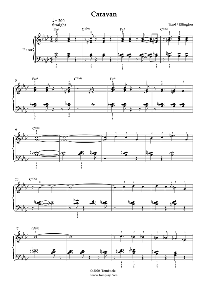 Piano Sheet Music Caravan (Intermediate Level) (Ellington)
