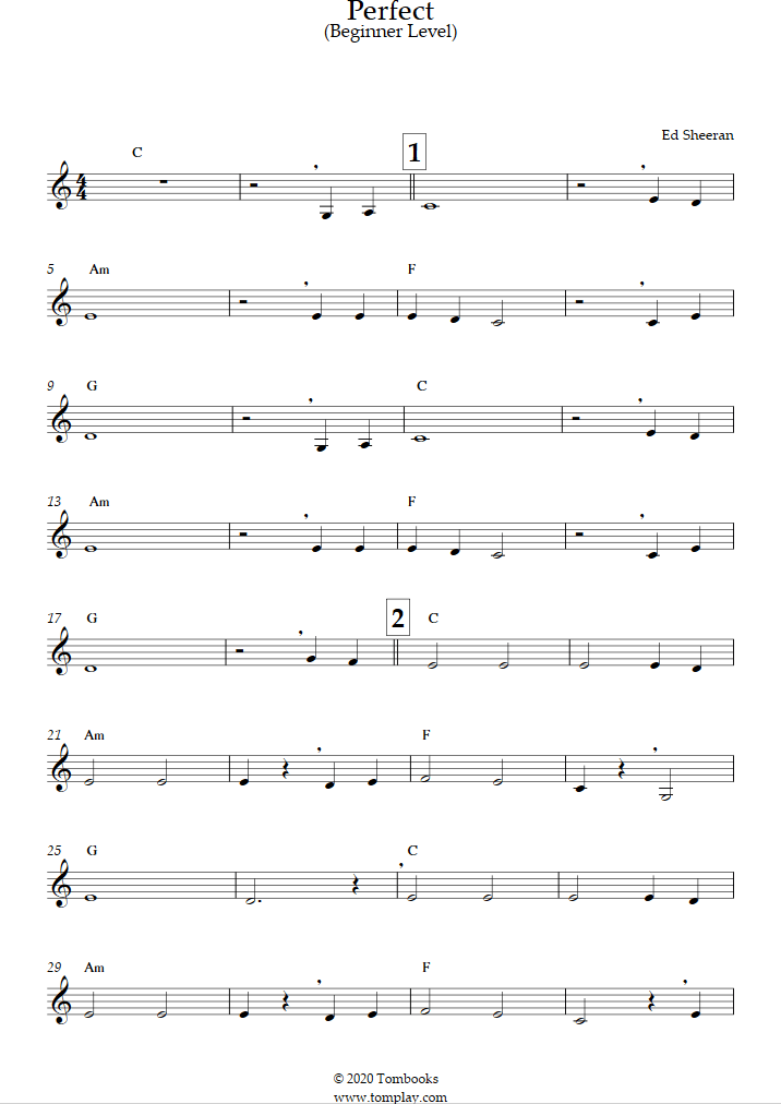 Perfect (Beginner Level) (Ed Sheeran) Sheet Music